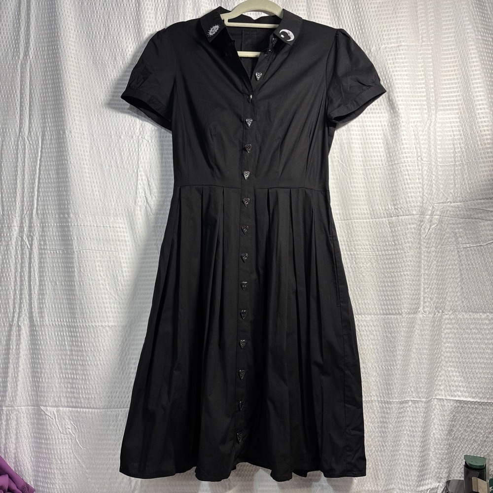 Hell Bunny XS Black Ouija Planchette Black Pleated Dress Pockets Goth Wednesday